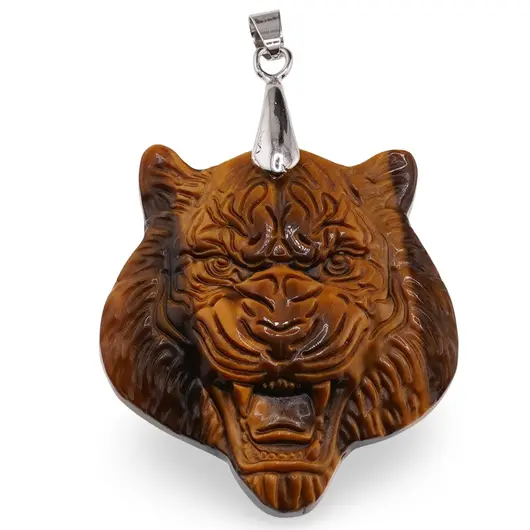 Pandantiv Ochi de tigru figurina gravata cap de tigru, 43mm