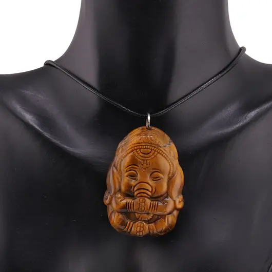 Pandantiv Ochi de tigru figurina gravata Ganesha, 42mm, imagine 2