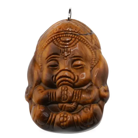 Pandantiv Ochi de tigru figurina gravata Ganesha, 42mm