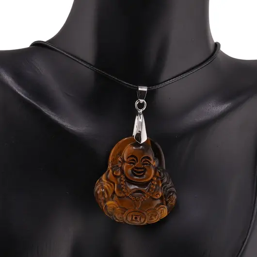 Pandantiv Ochi de tigru figurina gravata Buddha vesel, 38mm, imagine 2