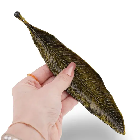 Suport din metal pentru ardere betisoare si conuri parfumate, frunza alama, imagine 3