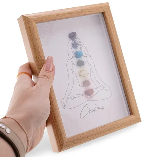 Tablou decorativ cu cristale pentru chakre si silueta feminina, 20cm, imagine 3