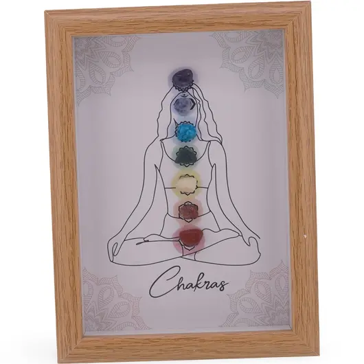 Tablou decorativ cu cristale pentru chakre si silueta feminina, 20cm