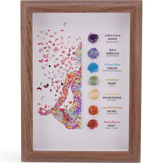 Tablou decorativ cu cristale si simbolurile celor 7 chakre, 20cm
