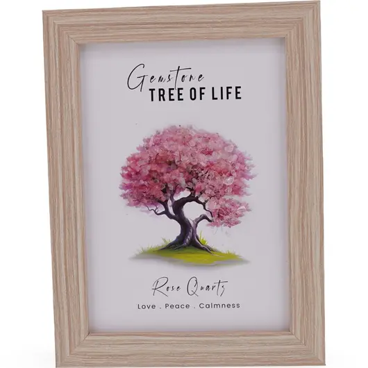 Tablou decorativ cu Pomul Vietii cu cristale de Cuart roz - 20,5cm