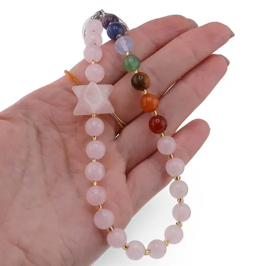 Accesoriu pentru telefon Cuart roz, cristale 7 chakre si merkaba, imagine 3