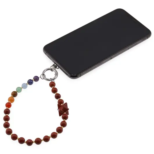 Accesoriu pentru telefon Jasp rosu, cristale 7 chakre si merkaba