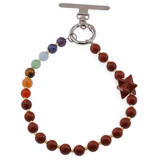 Accesoriu pentru telefon Jasp rosu, cristale 7 chakre si merkaba, imagine 2
