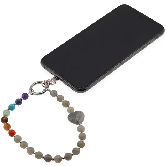 Accesoriu pentru telefon Labradorit, cristale 7 chakre si inima