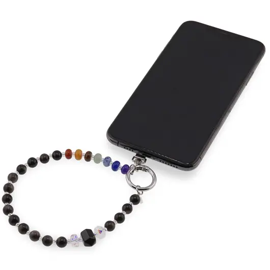 Accesoriu pentru telefon Obsidian auriu, cristale 7 chakre si cristal dublu varf