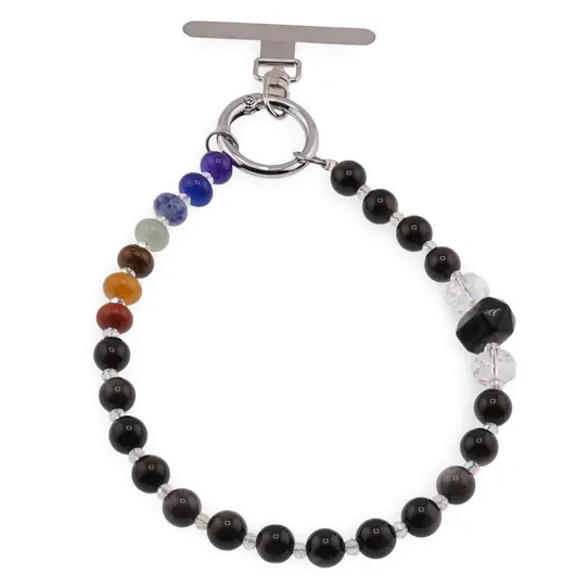 Accesoriu pentru telefon Obsidian auriu, cristale 7 chakre si cristal dublu varf, imagine 2