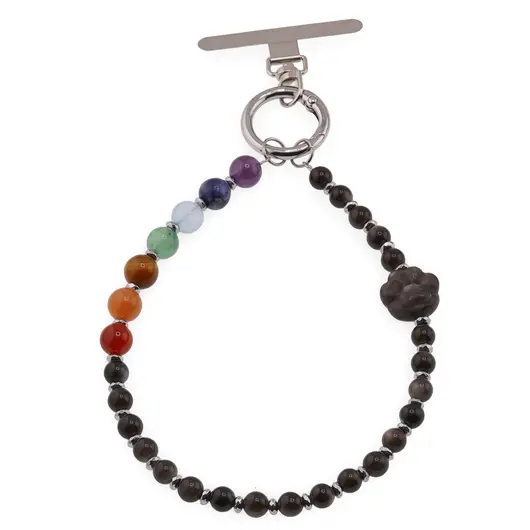 Accesoriu pentru telefon Obsidian auriu, cristale 7 chakre si labuta gravata, imagine 2