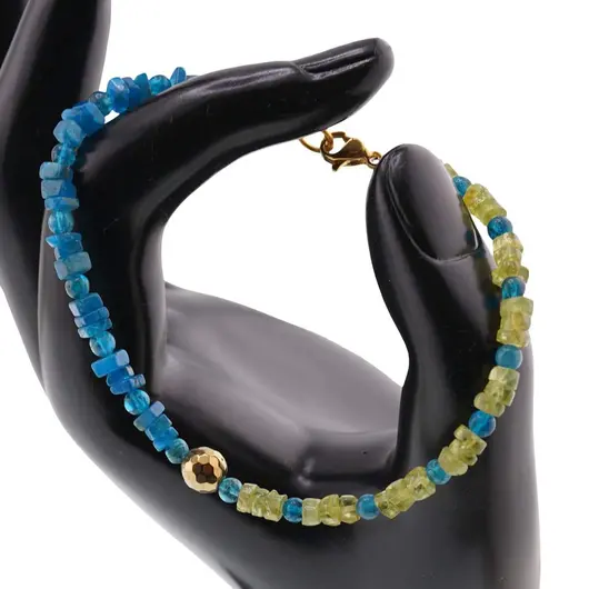Bratara Apatit patratele si Peridot discuri, 4mm, imagine 3