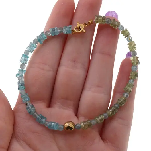 Bratara Apatit si Peridot discuri 4mm si sfere 3mm, imagine 4