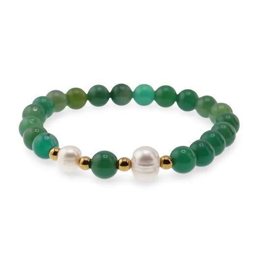 Bratara pe elastic Perle de cultura, bumbi aurii si Aventurin sfere 8mm, imagine 2
