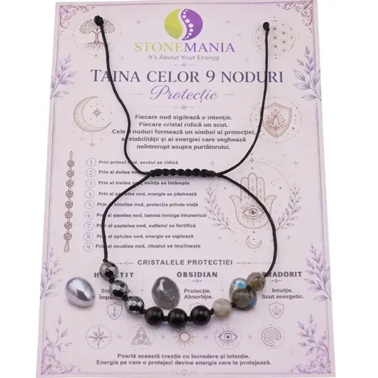 Bratara pe snur TAINA CELOR NOUA NODURI pentru PROTECTIE