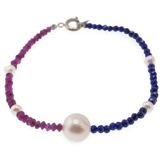 Bratara Rubin discuri 3mm, Lapis lazuli sfere fatetate 3mm si Perle de cultura, imagine 2