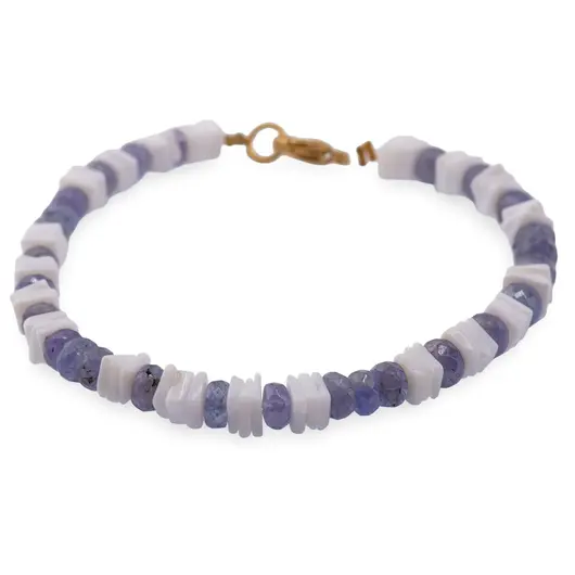 Bratara Tanzanit discuri fatetate 5mm si Opal alb patratele 5mm, imagine 2