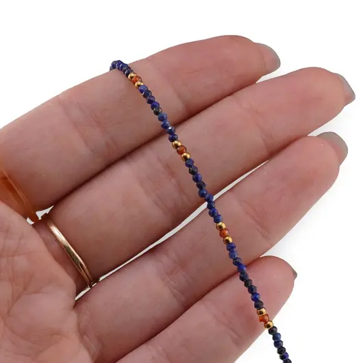 Colier Lapis lazuli si Granat hessonit sfere microfatetate 2mm cu inox auriu, imagine 3