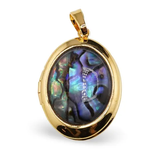 Pandantiv oval cu Scoica abalone si spatiu pentru fotografie, 25mm