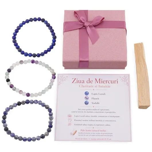 Set Bratari pentru Ziua de Miercuri – Claritate si Intuitie, Lapis Lazuli, Fluorit si Sodalit, imagine 5