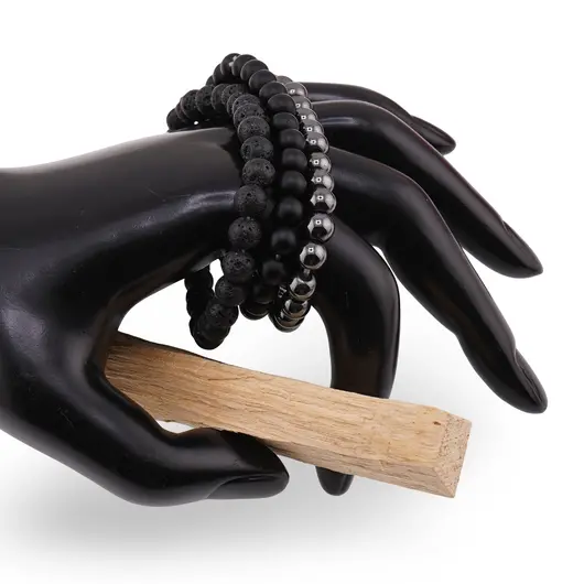 Set Bratari pentru Ziua de Sambata – Relaxare si Ancorare, Roca Vulcanica, Onix Negru si Hematit, imagine 3