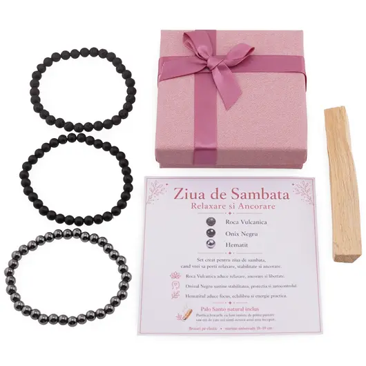 Set Bratari pentru Ziua de Sambata – Relaxare si Ancorare, Roca Vulcanica, Onix Negru si Hematit, imagine 5