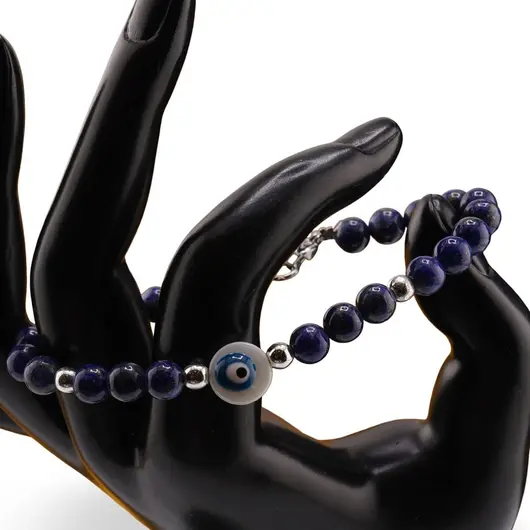 Bratara Lapis lazuli sfere 6mm cu Ochi protector si bumbi inox argintiu, imagine 3