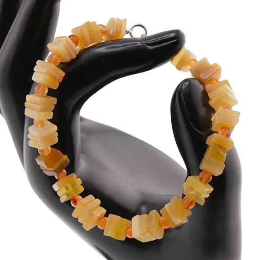 Bratara Opal galben patratele 7mm si Carneol sfere 3mm, imagine 3