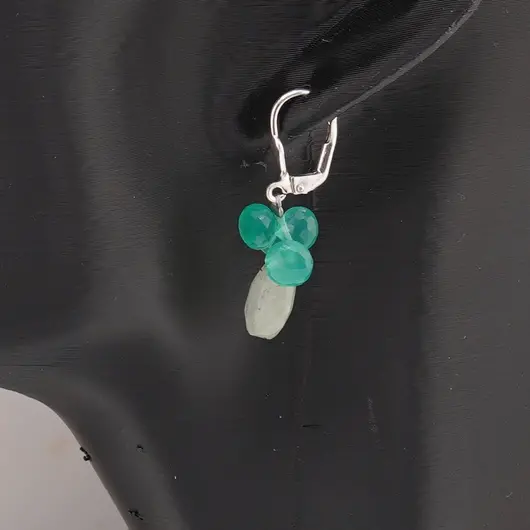 Cercei cu agatatoare Prehnit briolete fatetate 12mm si Onix verde briolete fatetate 6mm cu Argint 925, imagine 3