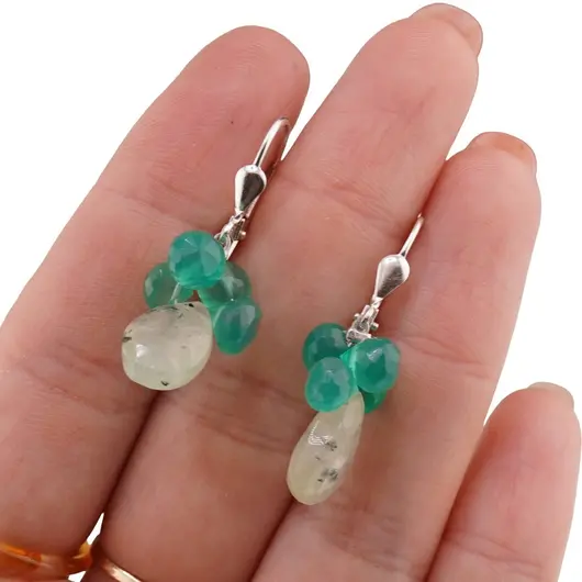Cercei cu agatatoare Prehnit briolete fatetate 12mm si Onix verde briolete fatetate 6mm cu Argint 925, imagine 4