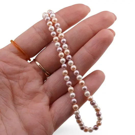 Colier Perle de Mallorca albe, crem si roz, sfere 4mm, imagine 4