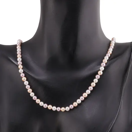 Colier Perle de Mallorca albe, crem si roz, sfere 4mm