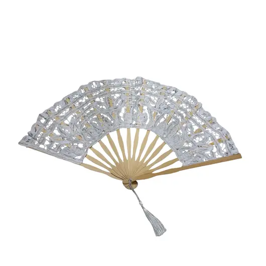 Evantai alb din dantela, accesoriu elegant pentru mirese, evenimente si tinute speciale, imagine 2