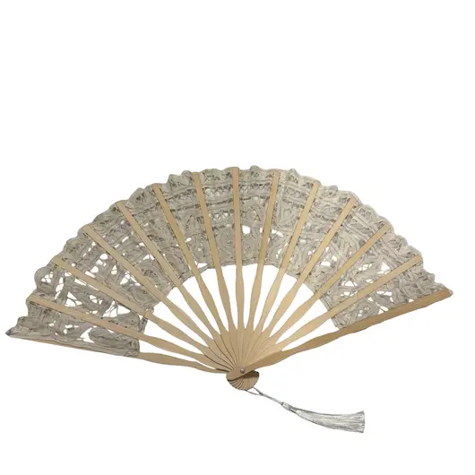 Evantai crem din dantela, accesoriu elegant cu aspect vintage pentru evenimente si tinute speciale, imagine 2