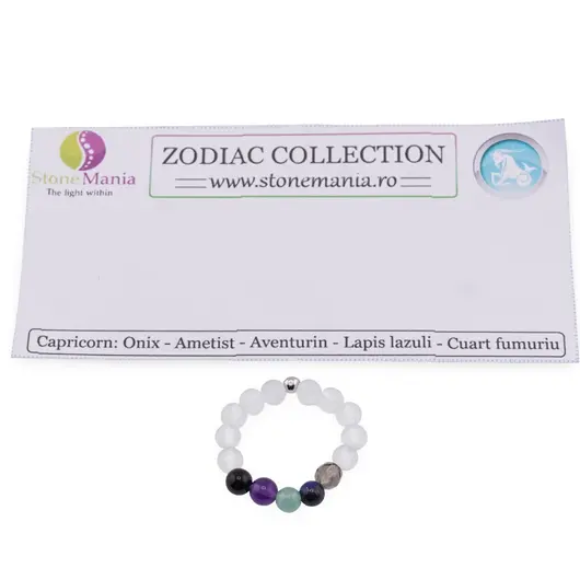 Inel pe elastic cu cristale naturale si argint 925 pentru zodia Capricorn, 4mm, imagine 2