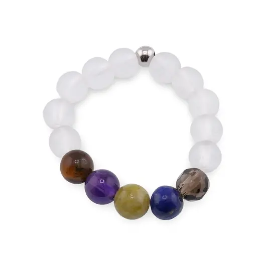 Inel pe elastic cu cristale naturale si argint 925 pentru zodia Fecioara, 4mm