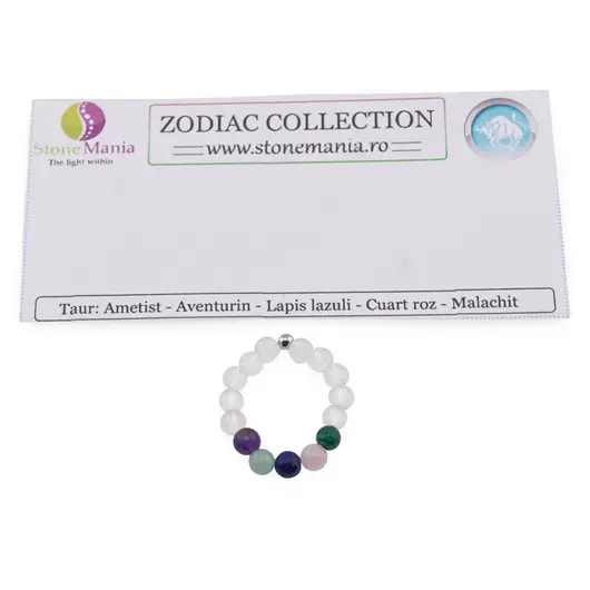 Inel pe elastic cu cristale naturale si argint 925 pentru zodia Taur, 4mm, imagine 2