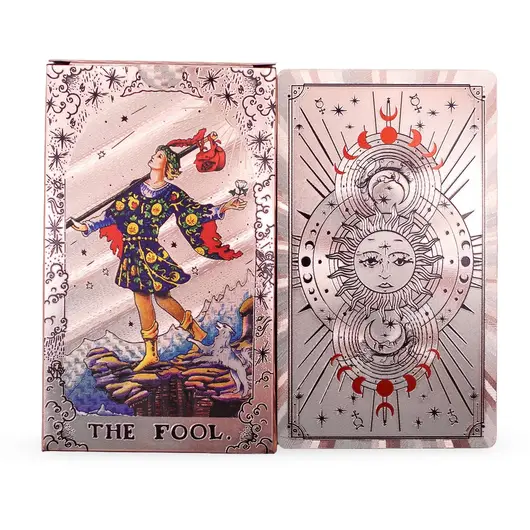 Tarot cu Folie Rose Gold, Faze Lunare, THE FOOL – cu brosura explicativa - 78 de carti, imagine 2