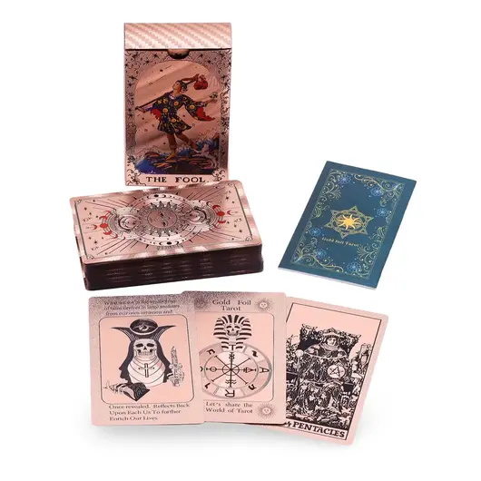 Tarot cu Folie Rose Gold, Faze Lunare, THE FOOL – cu brosura explicativa - 78 de carti, imagine 3