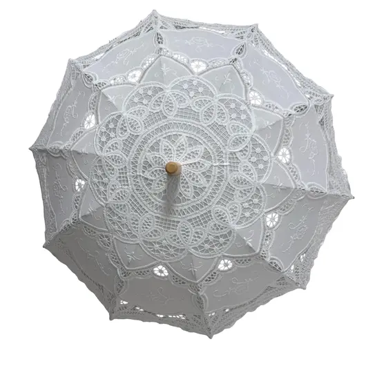 Umbrelă albă din dantelă brodată, accesoriu elegant pentru mirese, ședințe foto și evenimente speciale, imagine 3