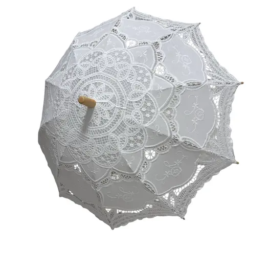 Umbrela alba din dantela brodata, accesoriu elegant pentru mirese, sedinte foto si evenimente speciale, imagine 4