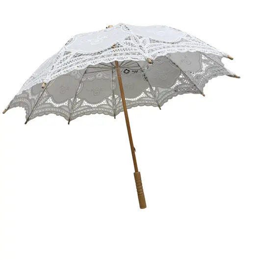 Umbrela alba din dantela brodata, accesoriu elegant pentru mirese, sedinte foto si evenimente speciale, imagine 2