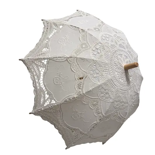 Umbrela crem din dantela brodata, accesoriu elegant pentru nunta, sedinte foto si evenimente speciale, imagine 3