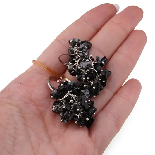 Cercei cu agatatoare ciorchine Obsidian fulg de nea, imagine 3