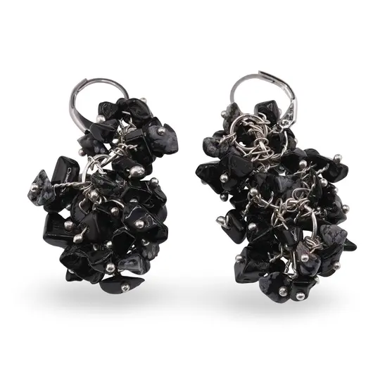 Cercei cu agatatoare ciorchine Obsidian fulg de nea