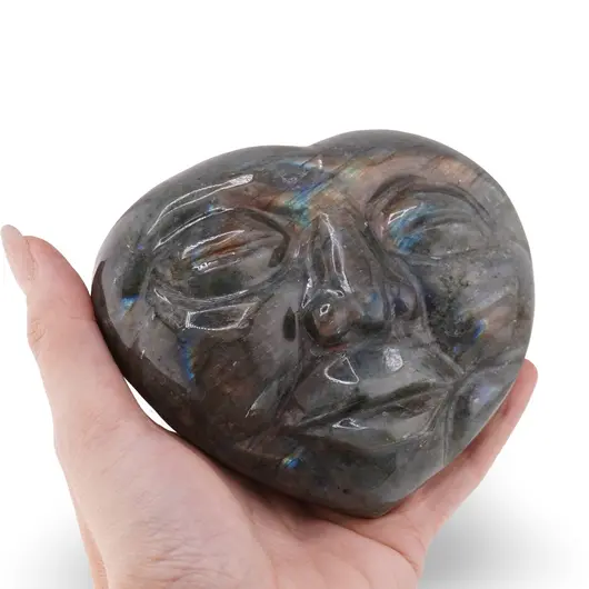 Inima unicat din Labradorit cu portret gravat, 10cm, imagine 3