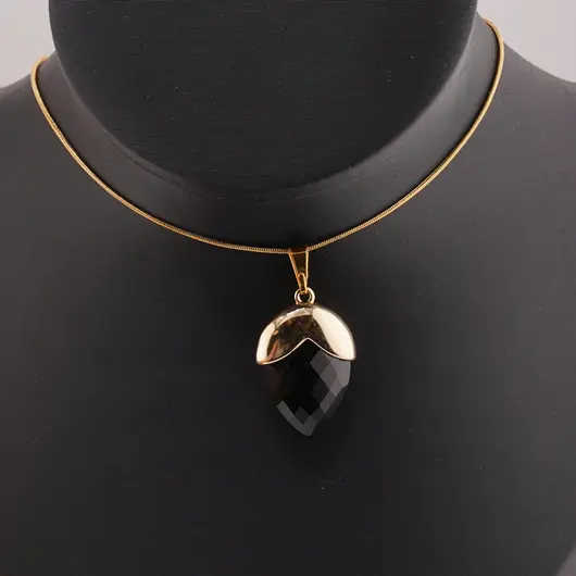 Pandantiv ghinda fatetata din Obsidian cu montura aurie, 27mm, imagine 2