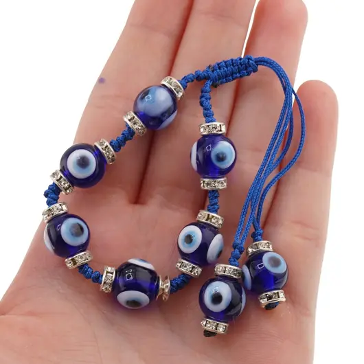 Bratara reglabila cu snur albastru si ochi protectori, 10mm, imagine 3