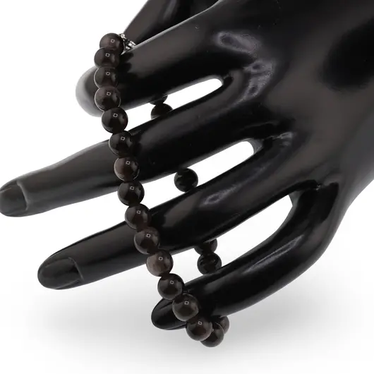 Bratara Obsidian argintiu sfere 6mm, imagine 2